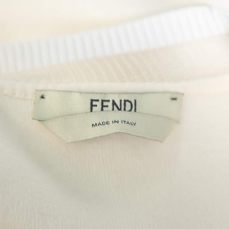 Pre Owned Fendi Cream Knit Pom - Pom Applique Flared Sleeve Jumper M