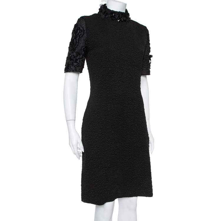 Pre Owned Fendi Black Embossed Knit Applique Detail Cloque Dress M