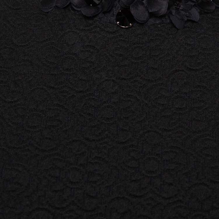 Pre Owned Fendi Black Embossed Knit Applique Detail Cloque Dress M