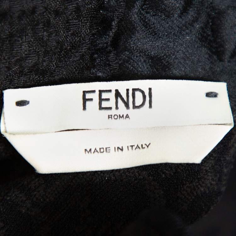 Pre Owned Fendi Black Embossed Knit Applique Detail Cloque Dress M