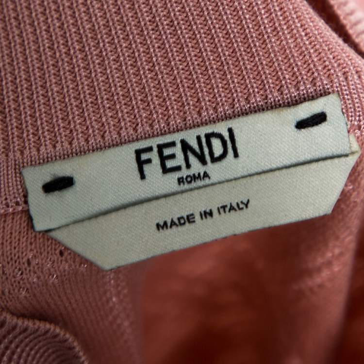 Pre Owned Fendi Pink Zucca Monogram Knit High Neck Jumper S