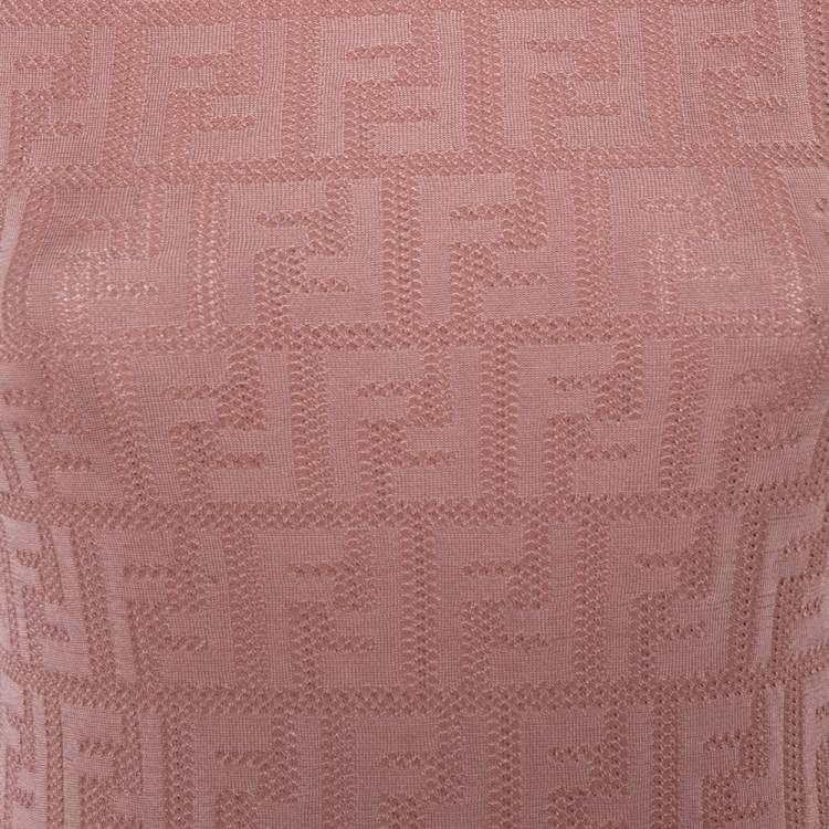 Pre Owned Fendi Pink Zucca Monogram Knit High Neck Jumper S