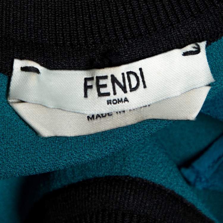 Pre Owned Fendi Teal Green Satin Mesh & Shoulder Pad Detail Oversized Top M