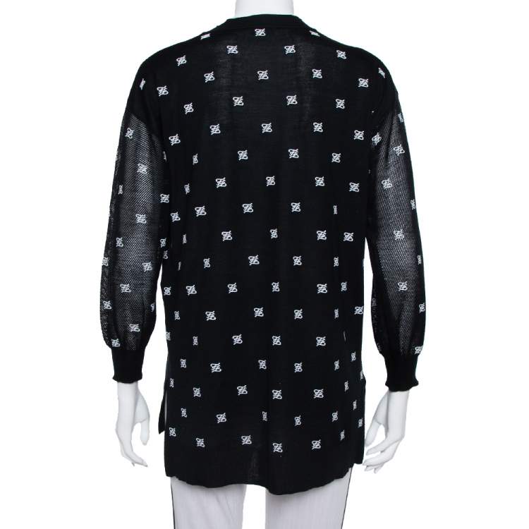 Pre Owned Fendi Black Wool & Silk Logo Embroidered Jumper S