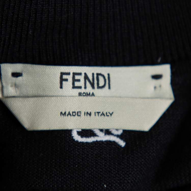 Pre Owned Fendi Black Wool & Silk Logo Embroidered Jumper S