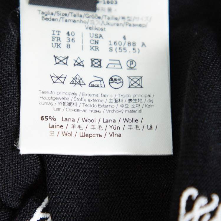Pre Owned Fendi Black Wool & Silk Logo Embroidered Jumper S
