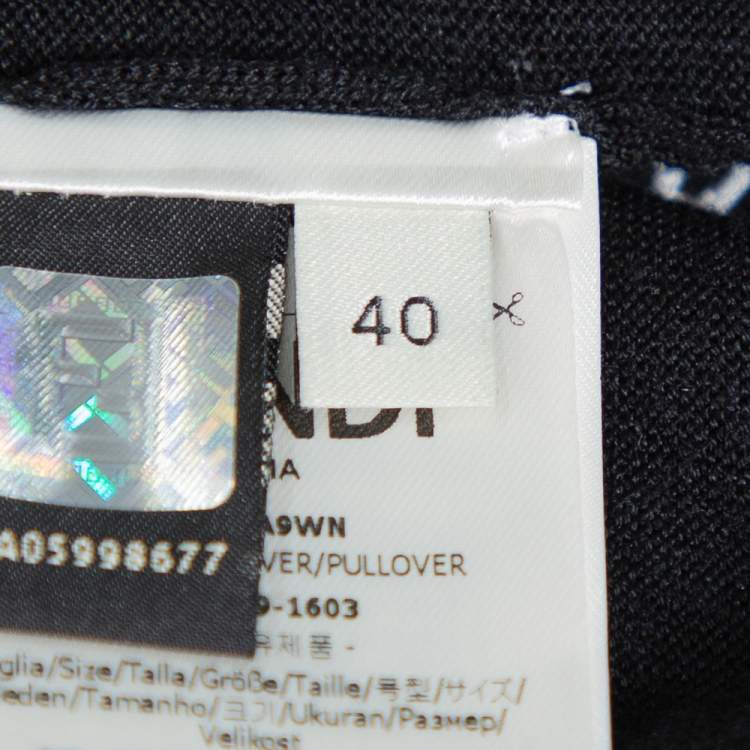 Pre Owned Fendi Black Wool & Silk Logo Embroidered Jumper S