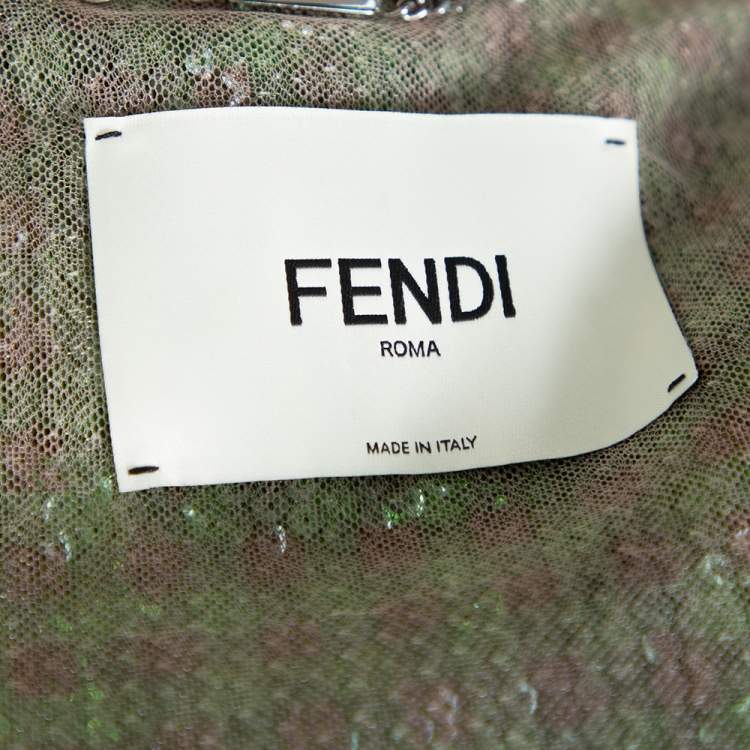 Pre Owned Fendi Green Tulle Sequin Embellished V- Neck Cardigan S
