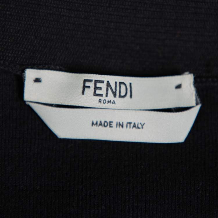 Pre Owned Fendi Black Logo Intasia Knit Button Front V-Neck Cardigan XS