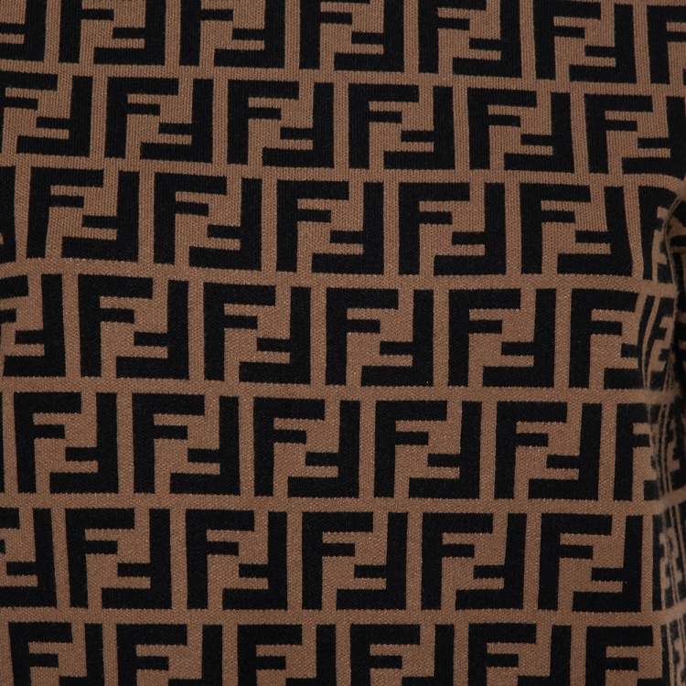 Pre Owned  Fendi Black & Brown Zucca Monogram Intarsia Knit Top M
