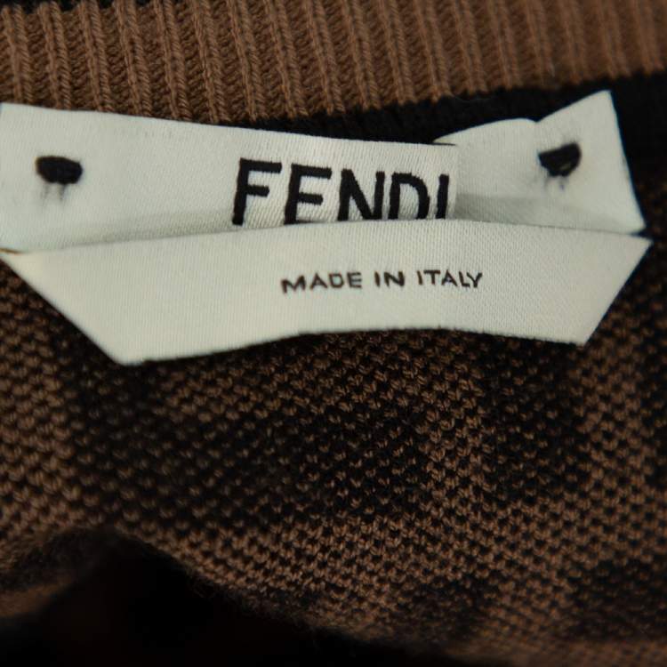 Pre Owned  Fendi Black & Brown Zucca Monogram Intarsia Knit Top M