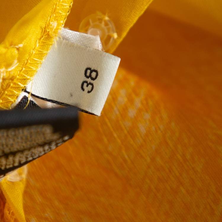 Pre Owned Fendi Yellow Logo Embroidered Sheer & Mesh Overlay Belted Midi Dress S