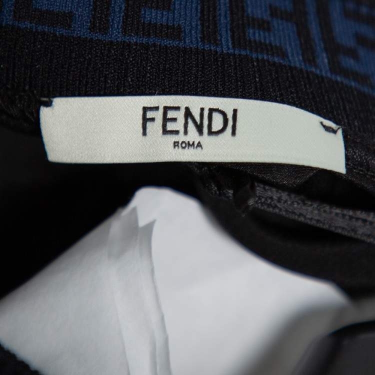Pre Owned Fendi Black Silk Ribbed Logo Neck Trim Detail Top S