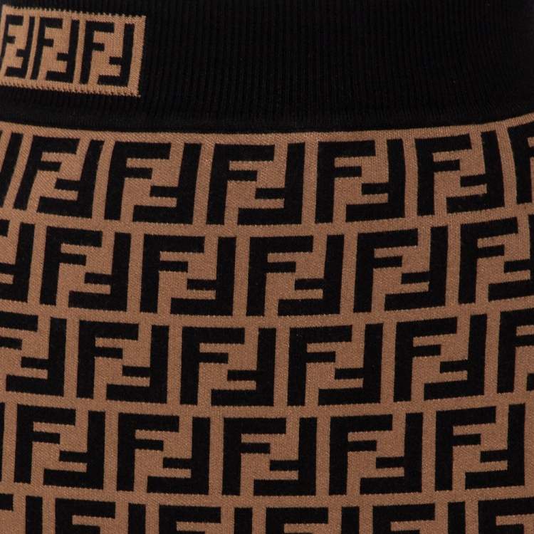 Pre Owned Fendi Brown Zucca Monogram Knit Midi Skirt S