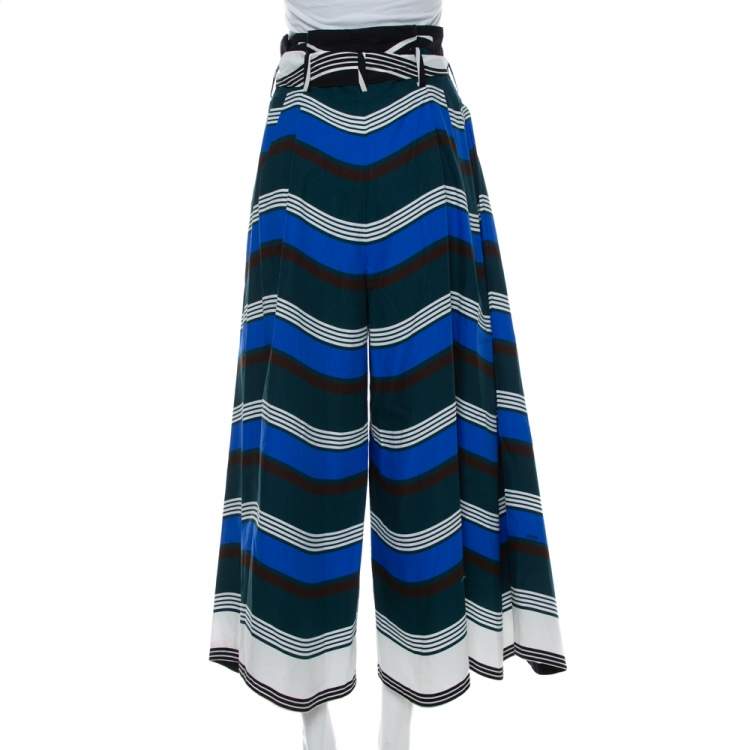 Pre Owned Fendi Multicolor Printed Cotton High Waist Belted Culottes L