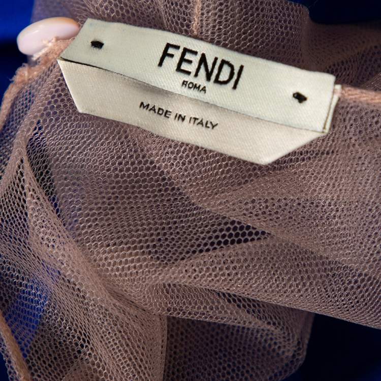 Pre Owned Fendi Blue Silk Tulle Illusion Long Sleeve Blouse L