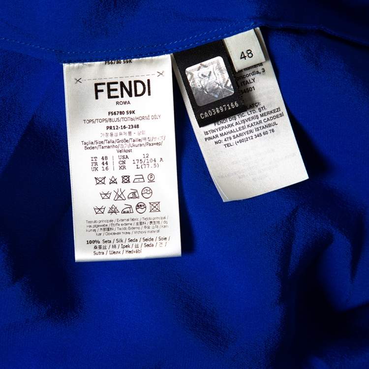 Pre Owned Fendi Blue Silk Tulle Illusion Long Sleeve Blouse L