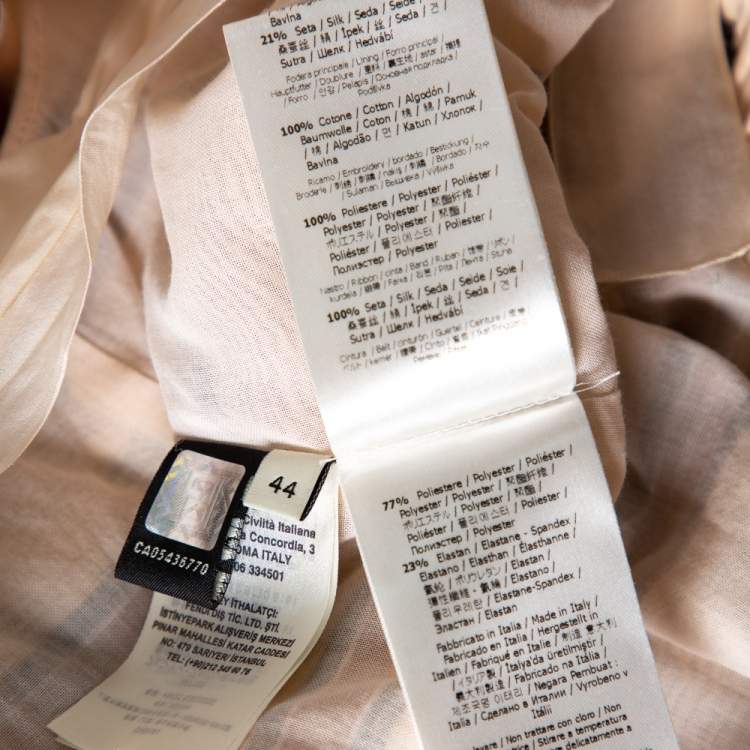Pre Owned Fendi Beige Striped Cotton & Silk Cut Out Sleeve Detail Maxi Dress M