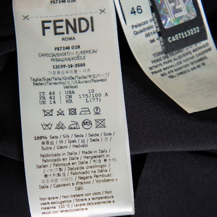 Pre Owned Fendi Black Silk V Neck Collared Button Front Shirt L