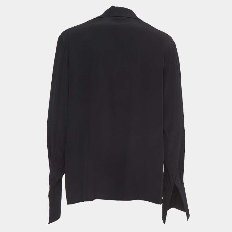 Pre Owned Fendi Black Silk V Neck Collared Button Front Shirt L