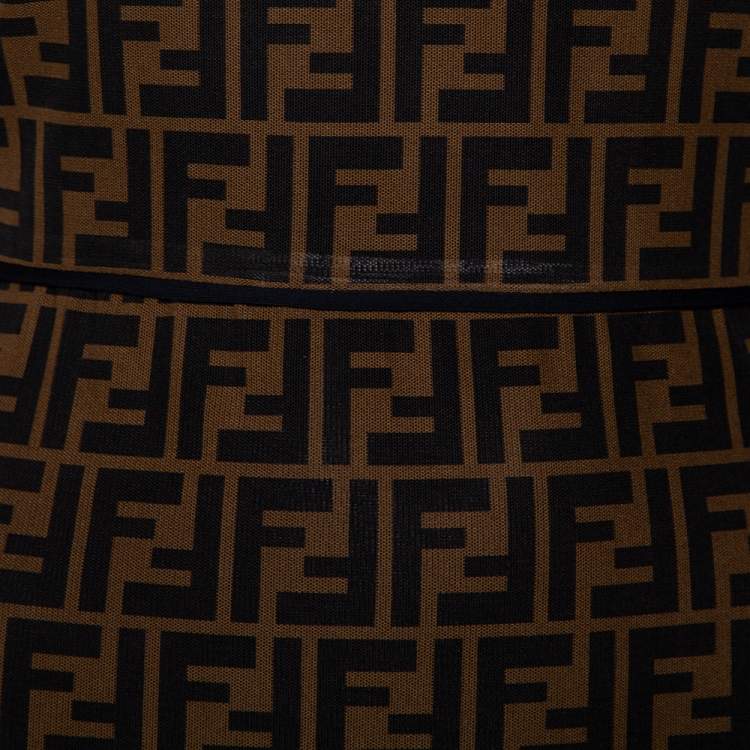 Pre Owned Fendi Brown Zucca Monogram Mesh Sheath Dress S