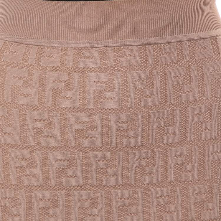Pre Owned Fendi Beige Zucca Monogram Knit Midi Skirt S
