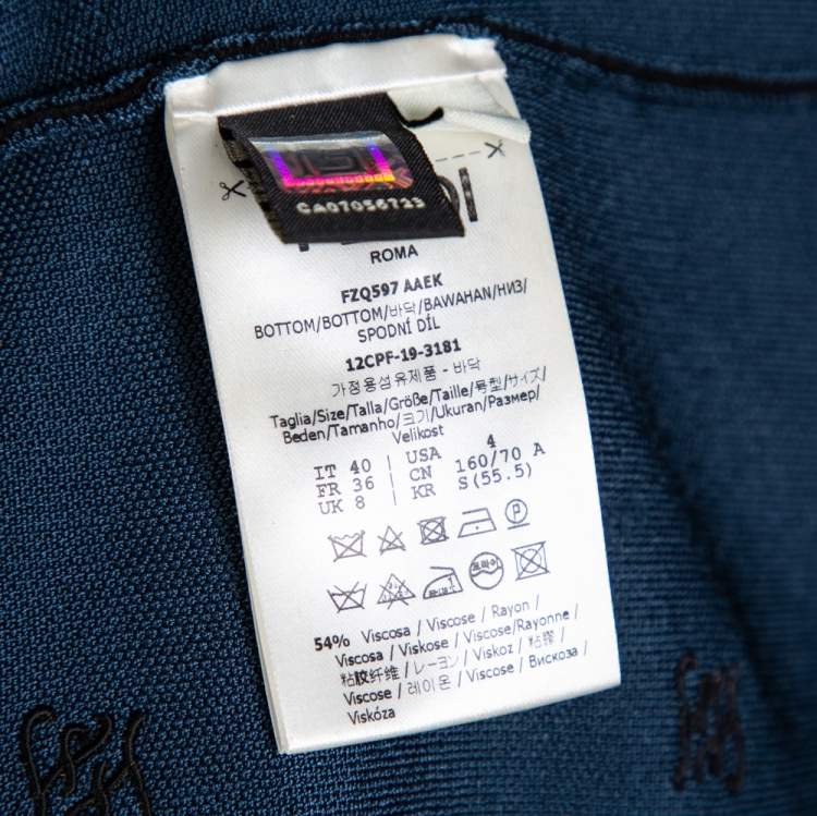مملوكة مسبقًا Fendi Teal Blue Knit Logo Embroidered Midi Skirt S