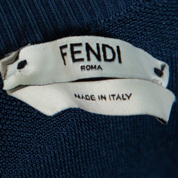 مملوكة مسبقًا Fendi Teal Blue Knit Logo Embroidered Midi Skirt S