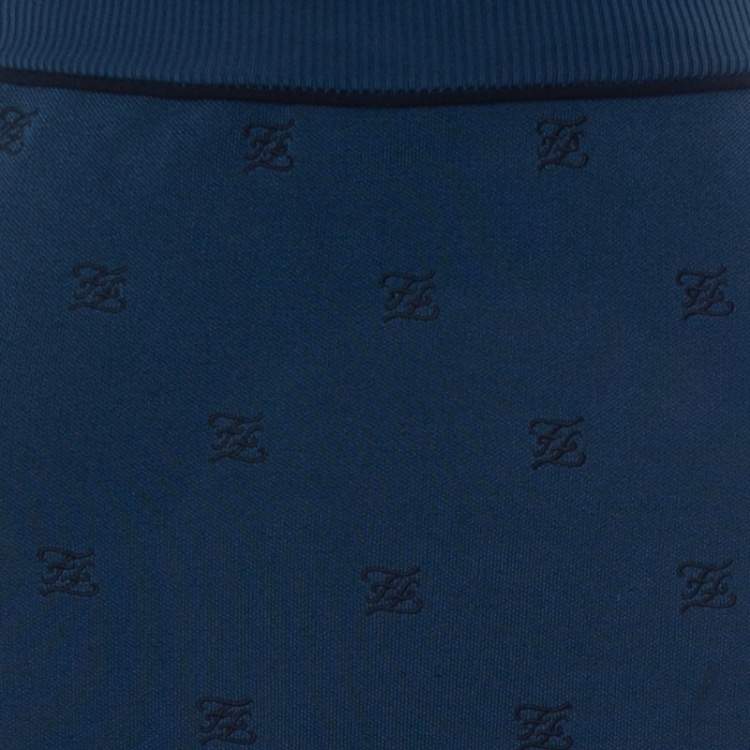 مملوكة مسبقًا Fendi Teal Blue Knit Logo Embroidered Midi Skirt S