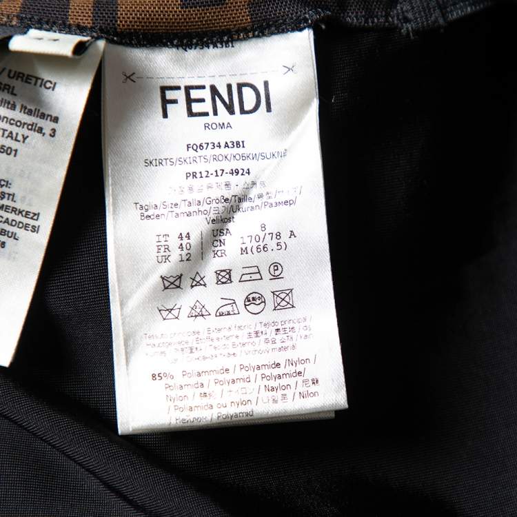 Pre Owned Fendi Brown Mesh Zucca Monogram Paneled Midi Skirt M