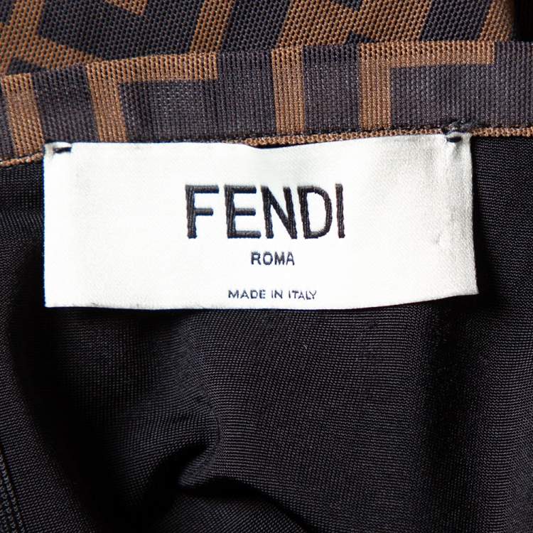 Pre Owned Fendi Brown Mesh Zucca Monogram Paneled Midi Skirt M