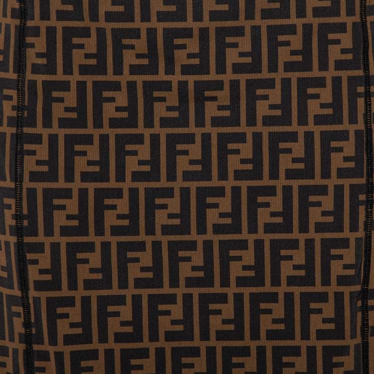 Pre Owned Fendi Brown Mesh Zucca Monogram Paneled Midi Skirt M