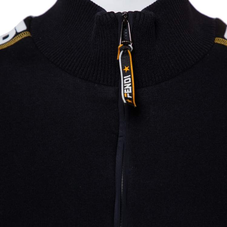 Pre Owned Fendi Black Knit Zipper Front Sweatshirt L