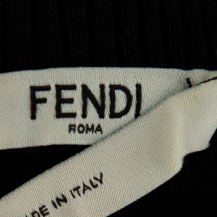 Pre Owned Fendi Black Knit Zipper Front Sweatshirt L