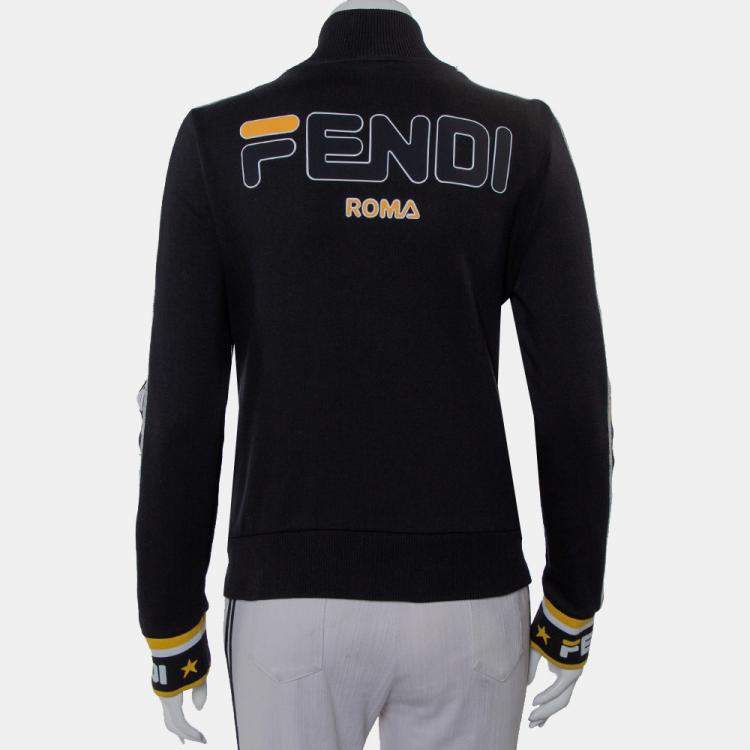 Pre Owned Fendi Black Knit Zipper Front Sweatshirt L