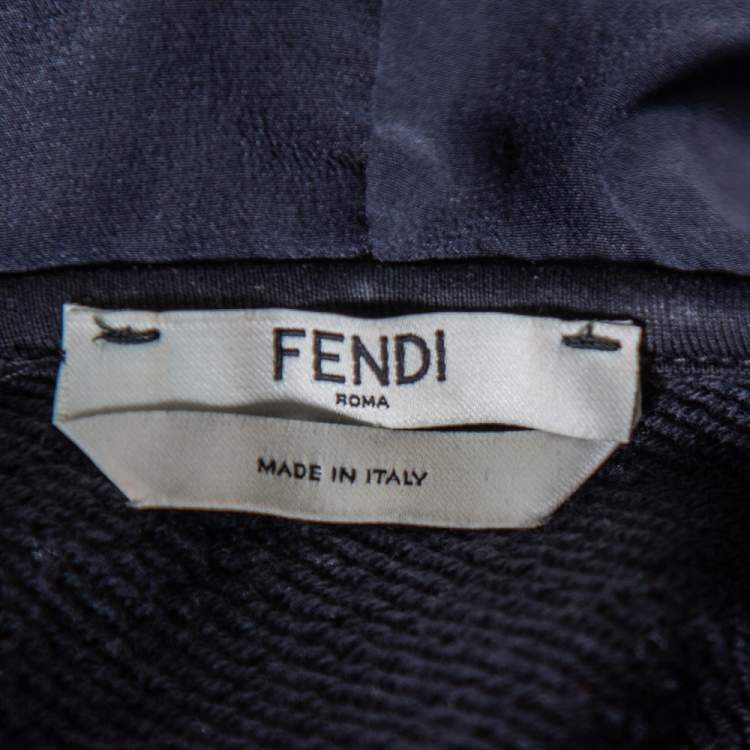 Pre Owned Fendi Black & Gold Velour Logo Monogram Detail Hooded Sweatshirt S