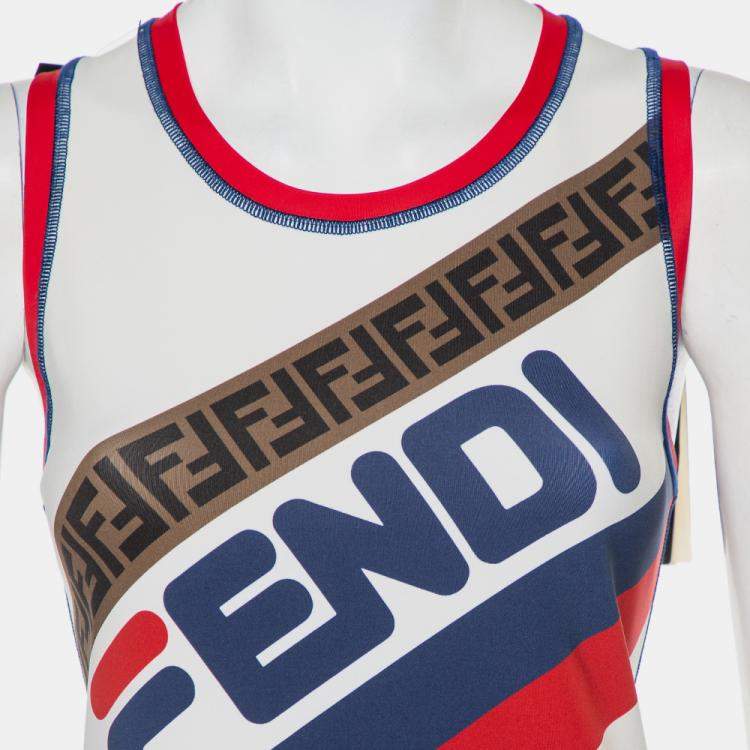 Pre Owned Fendi Mania Multicolor Knit Logo Printed Tank Top M