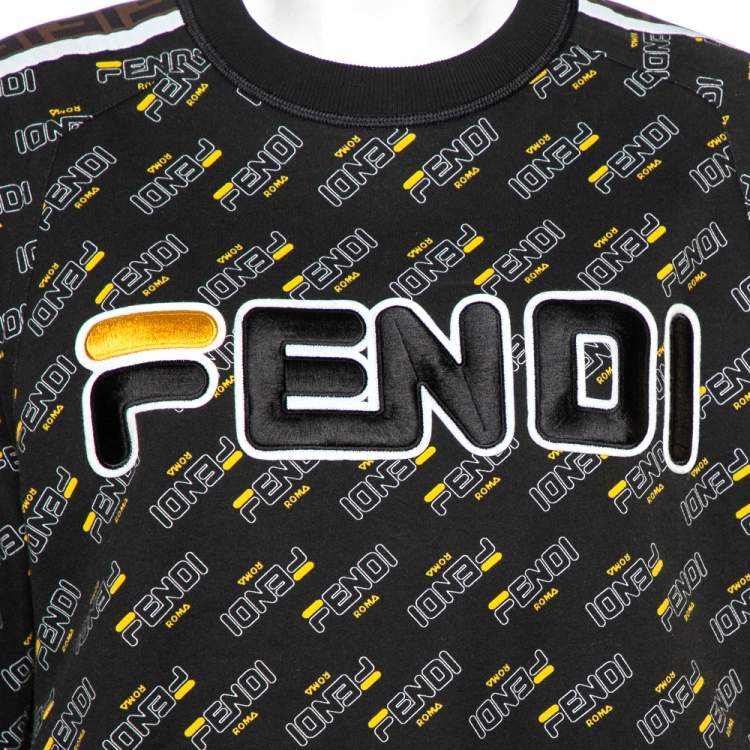 Pre Owned Fendi Black Logo Printed Waist Tie Detail Crewneck Sweatshirt L