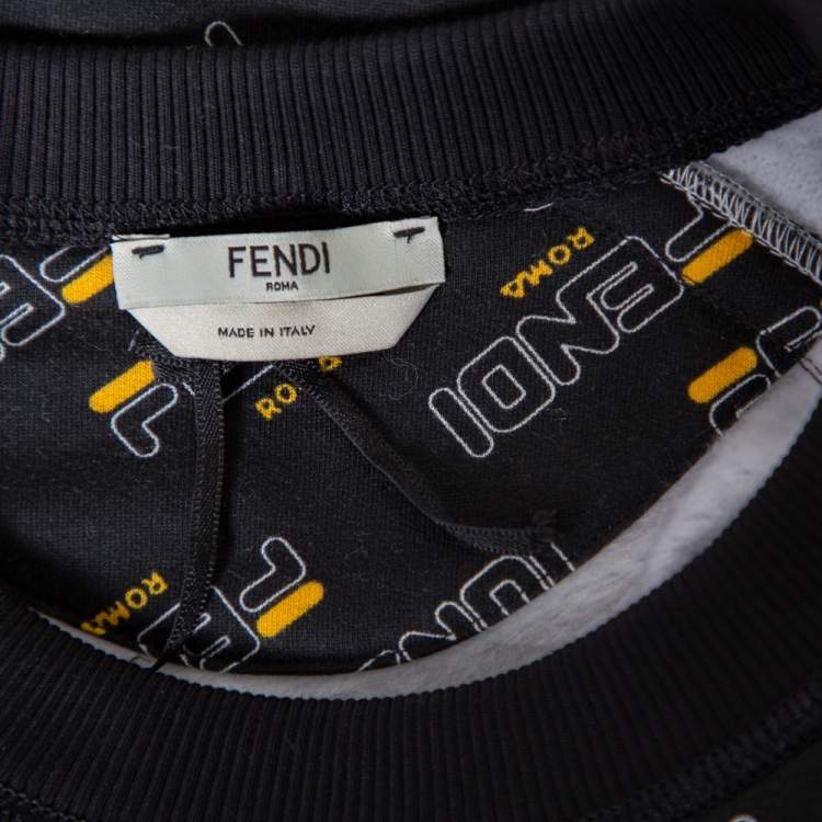 Pre Owned Fendi Black Logo Printed Waist Tie Detail Crewneck Sweatshirt L
