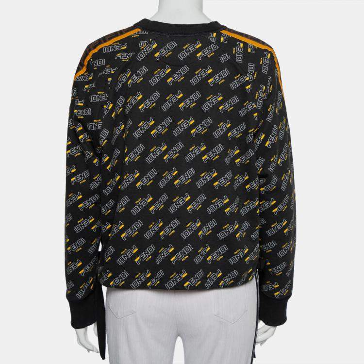 Pre Owned Fendi Black Logo Printed Waist Tie Detail Crewneck Sweatshirt L