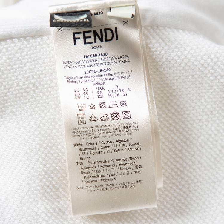 Pre Owned Fendi White Logo Strip Detail Knit Zipper Front Jacket M