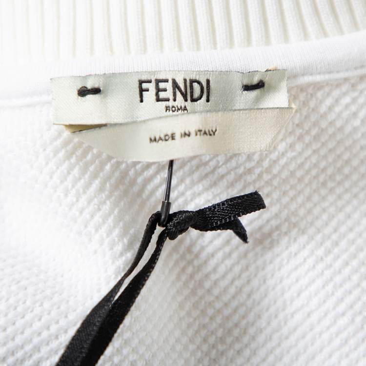 Pre Owned Fendi White Logo Strip Detail Knit Zipper Front Jacket M