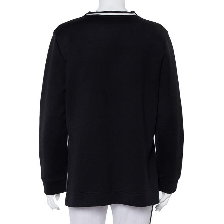 Pre Owned Fendi Black Knit Floral Neck Embellished Round Neck Top XL