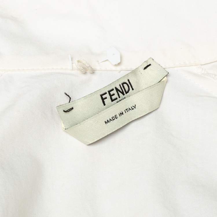 Pre Owned Fendi White Cotton Drawstring Detail Cold Shoulder Cutwork Collared Shirt S