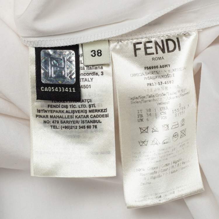 Pre Owned Fendi White Cotton Drawstring Detail Cold Shoulder Cutwork Collared Shirt S