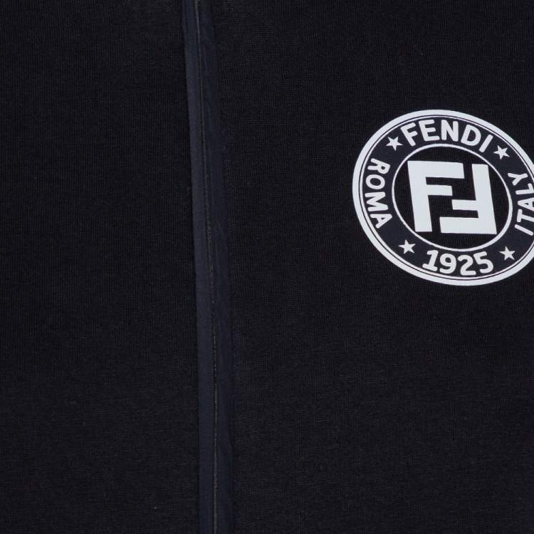 Pre Owned Fendi Black Jersey Logo Trim Detail Zip Front Jacket S