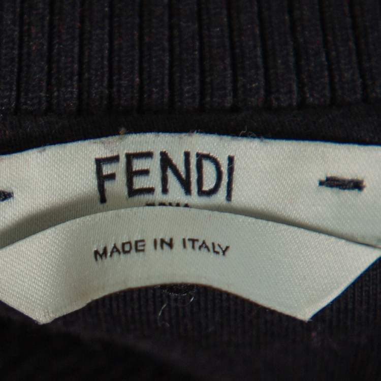 Pre Owned Fendi Black Jersey Logo Trim Detail Zip Front Jacket S