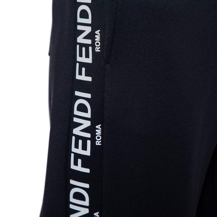 Pre Owned Fendi Black Neoprene Logo Print Track Pants M