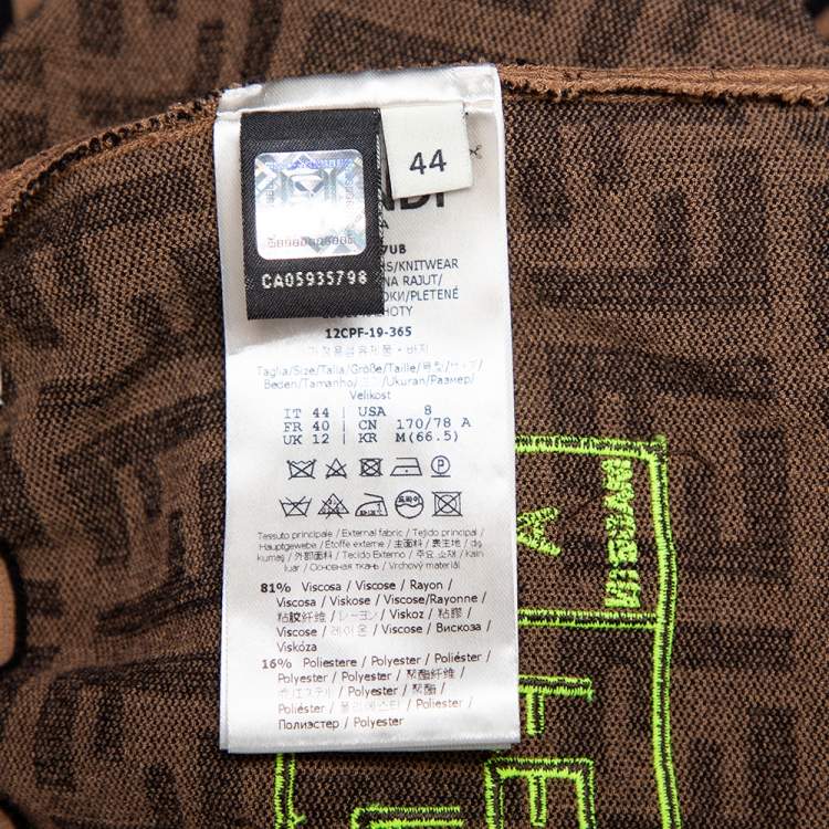 Pre Owned Fendi Brown Zucca Monogram Knit Logo Embroidered Crop Top & Leggings Set M
