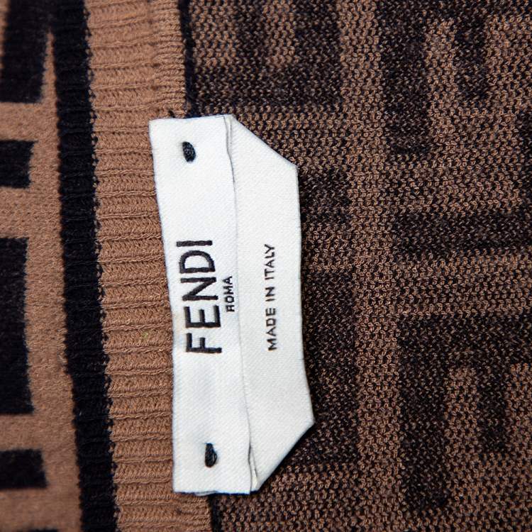 Pre Owned Fendi Brown Zucca Monogram Knit Logo Embroidered Crop Top & Leggings Set M